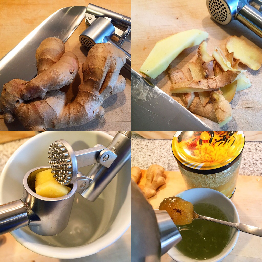 How to make Ginger Tea with a garlic press. Pictures by Chris Remspecher in 2015.